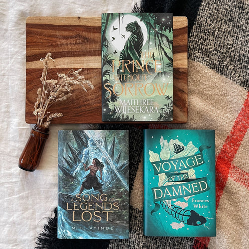 The Prince Without Sorrow by Maithree Wijesekara, A Song of Legends Lost by M. H. Ayinde, Voyage of the Damned by Frances White - Intro to Fantasy Bundle, covers image