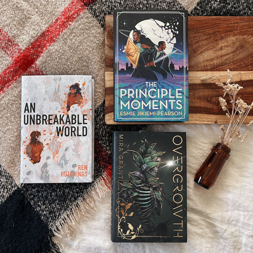 Overgrowth by Mira Grant, An Unbreakable World by Ren Hutchings, The Principle of Moments by Esmie Jikiemi-Pearson - Intro to Sci-Fi budle, covers image